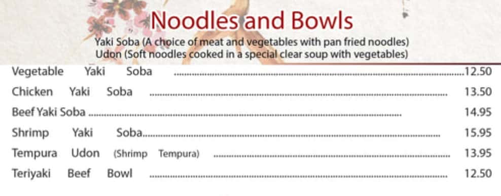 Konomi Noodle and Bowl Menu