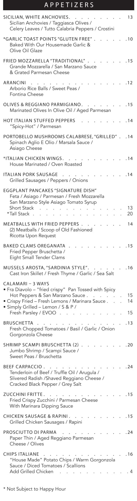 Mario's Osteria Lunch Menu
