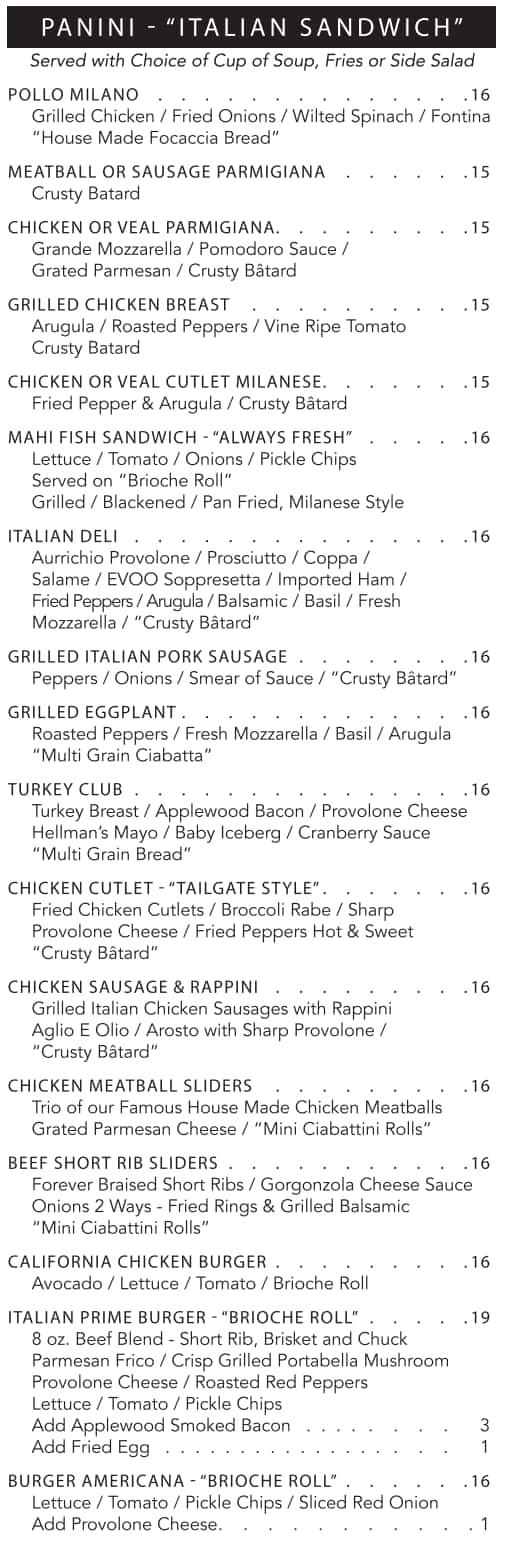 Mario's Osteria Lunch Menu