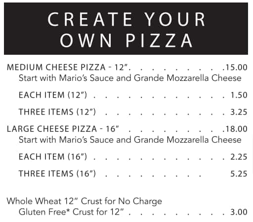 Mario's Osteria Lunch Menu