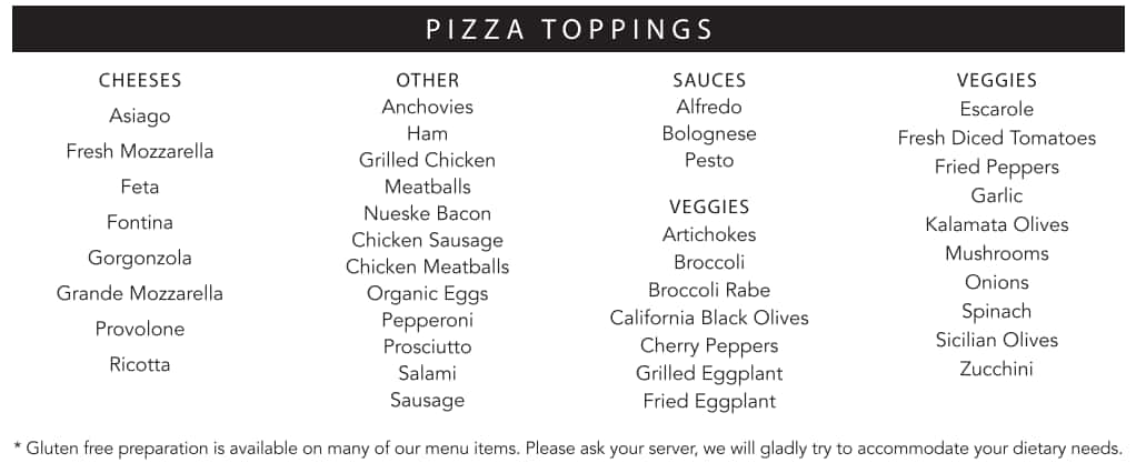 Mario's Osteria Lunch Menu