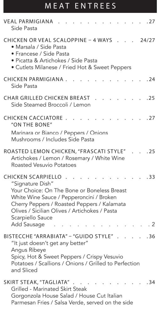 Mario's Osteria Lunch Menu