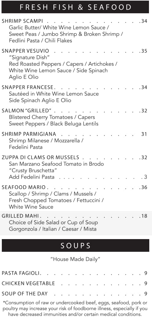 Mario's Osteria Lunch Menu