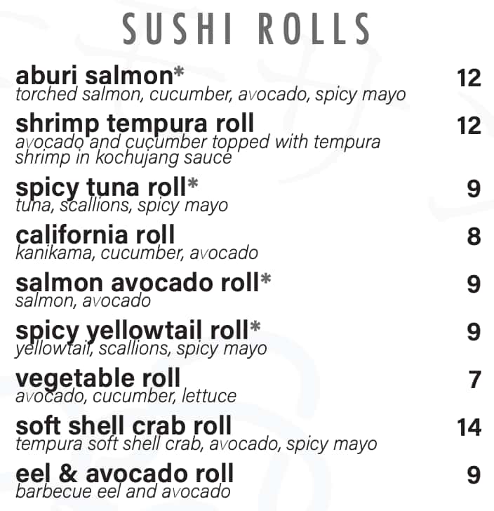 Momosan Sushi Rolls Menu