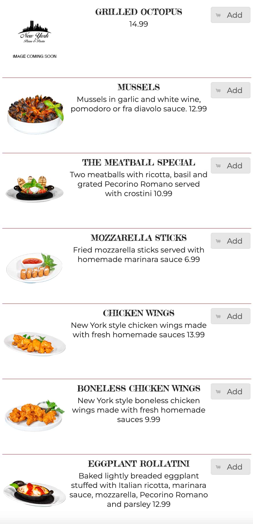 NYPP New York Pizza Pasta Appetizers Menu