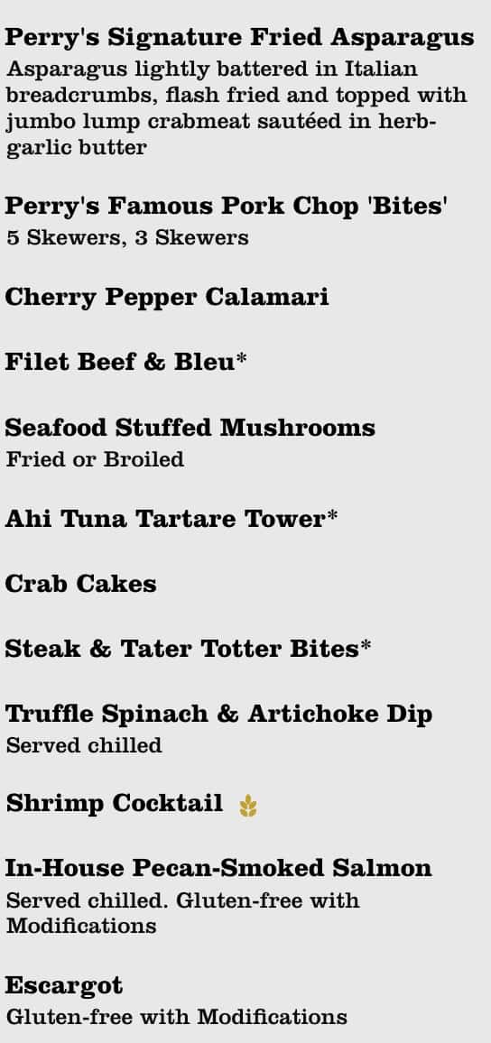 Perry’s Steakhouse & Grille Starter Menu