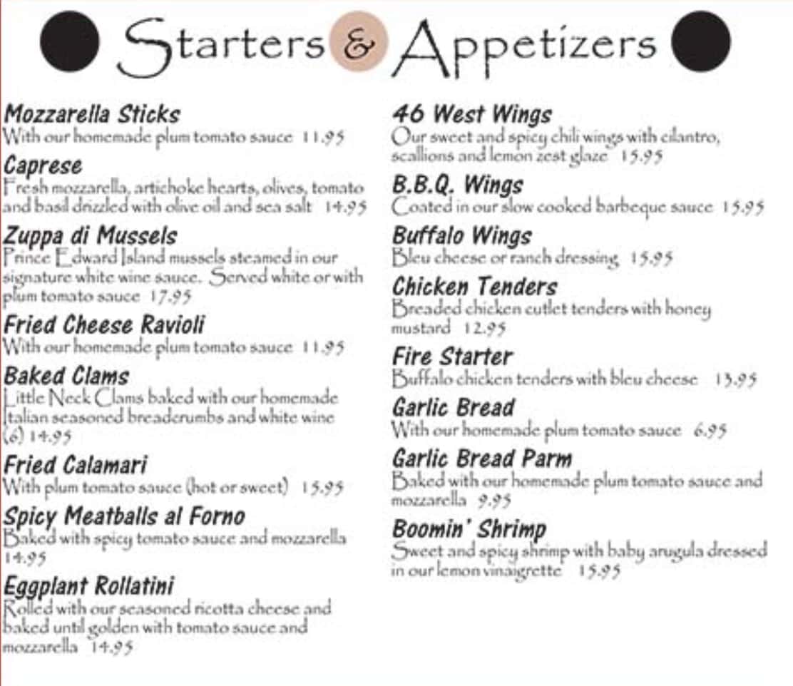 Pietro's Italian Restaurant Starters and Appetizers Menu