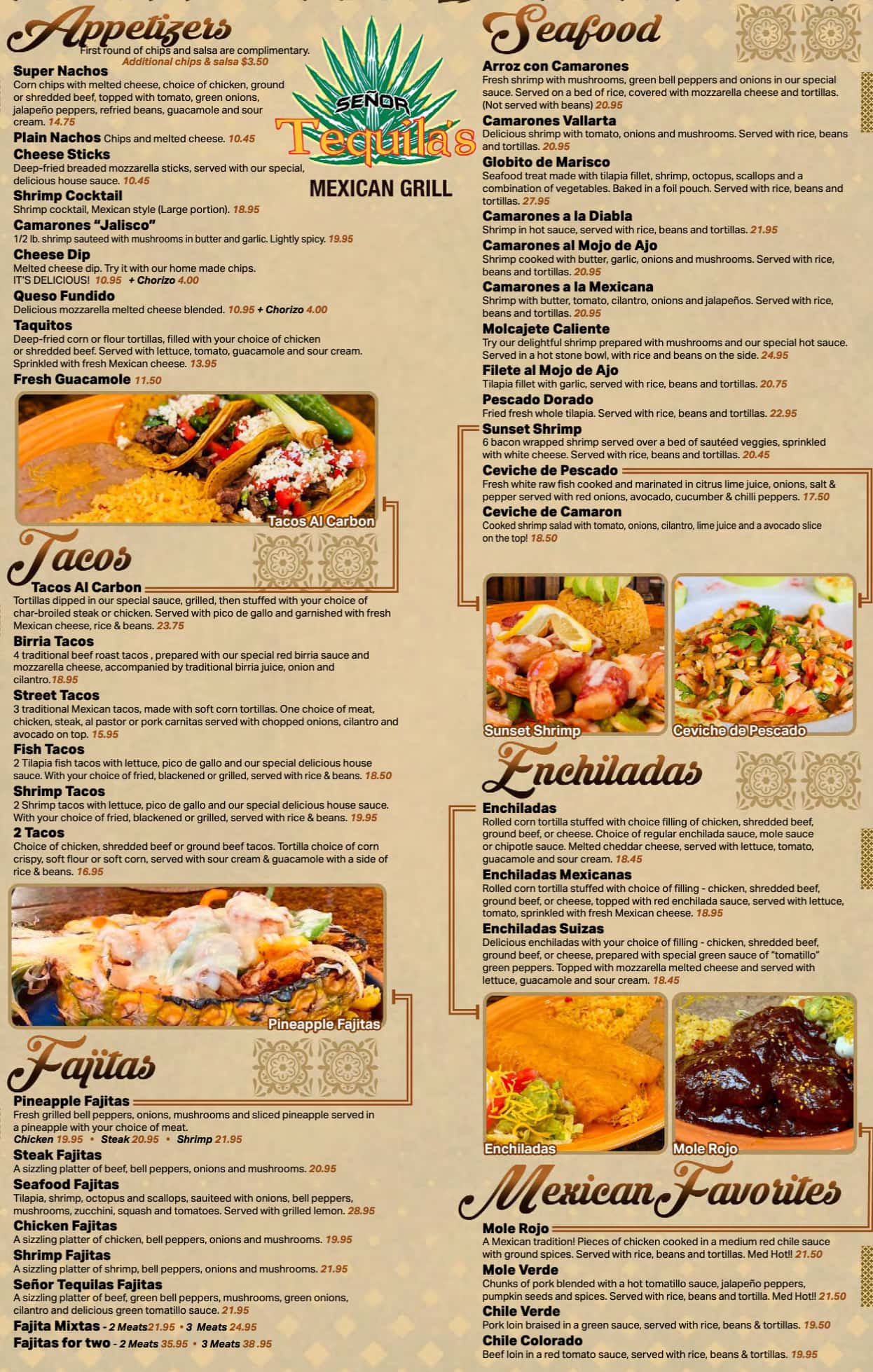 Senor Tequila's Mexican Grill Main Menu