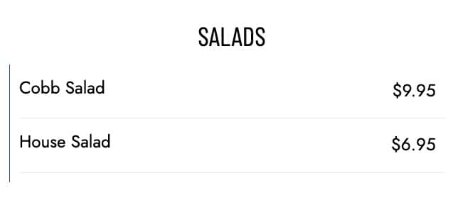 Steel Gastropub Salad Menu