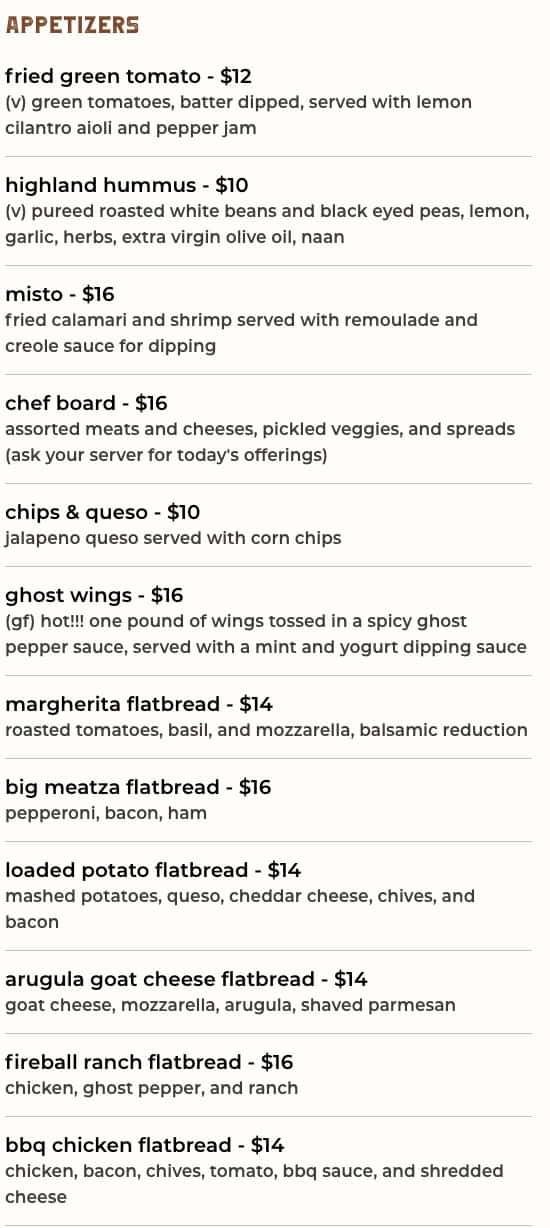The Lab Bar and Kitchen Lunch and Dinner Menu