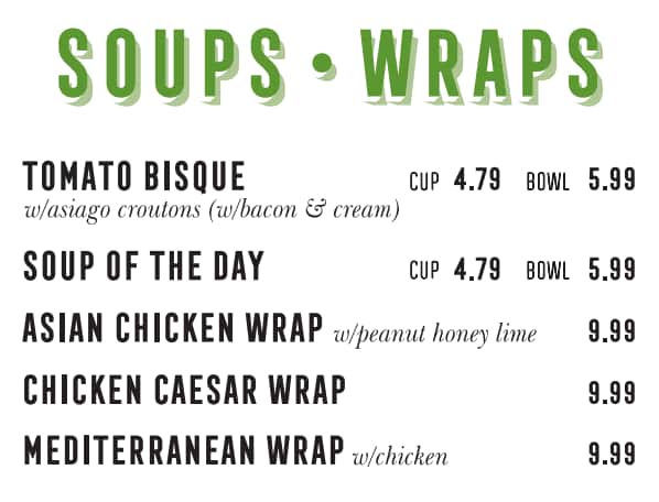 The Loop Restaurant Soups and Wraps Menu