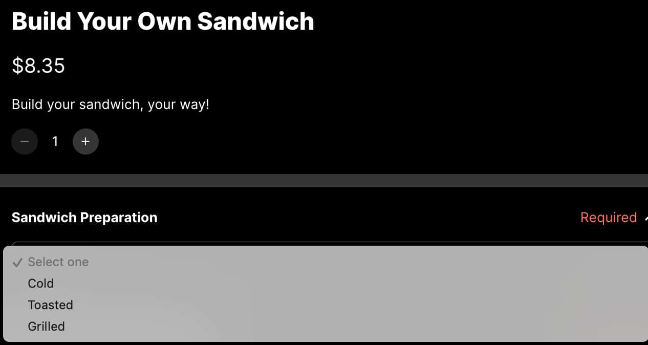 The Pod Build Your Own Sandwich Menu