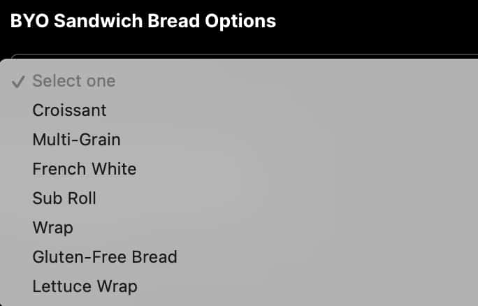 The Pod Build Your Own Sandwich Menu