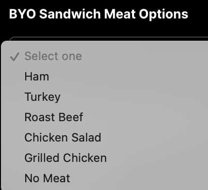 The Pod Build Your Own Sandwich Menu