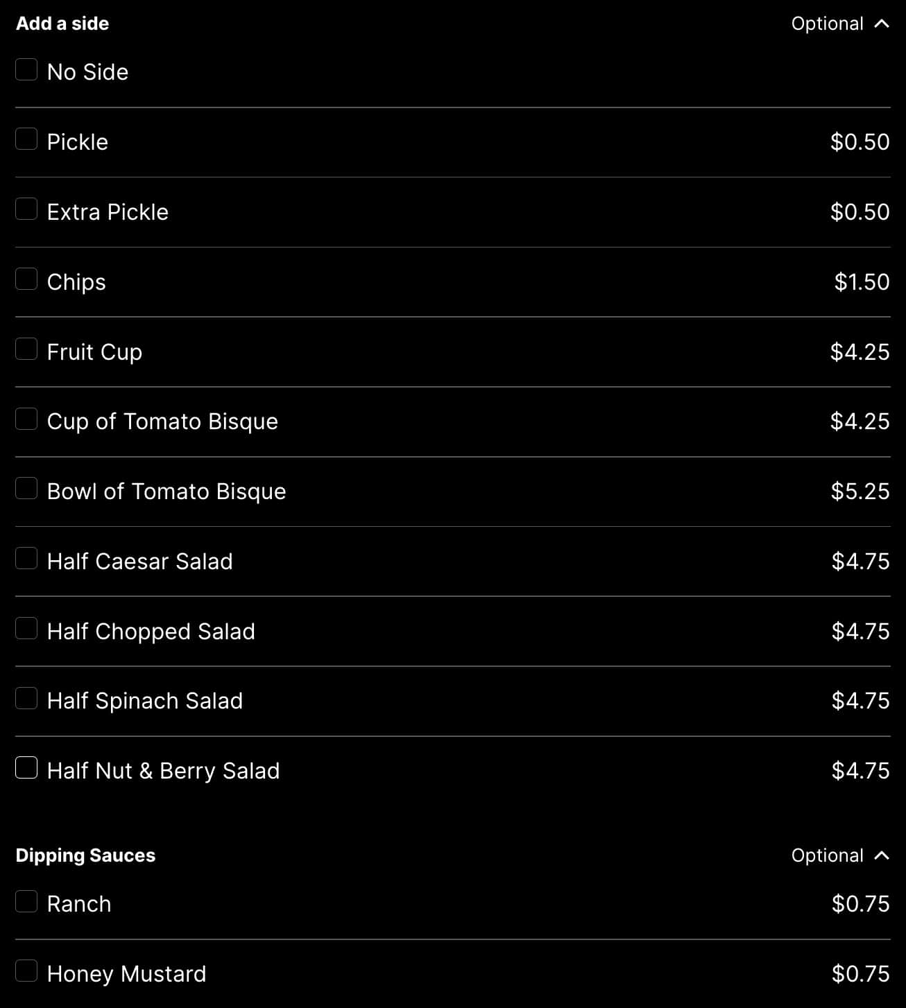 The Pod Build Your Own Sandwich Menu