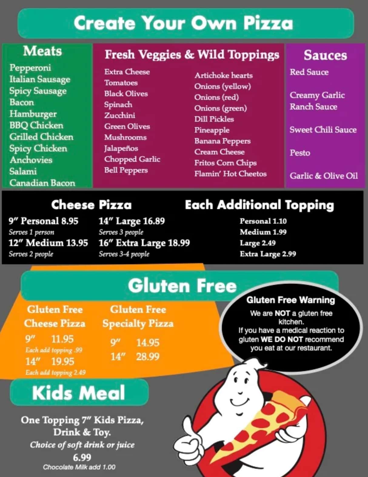 Totally 80's Pizza & Museum Create Your Own Pizza and Kids Menu