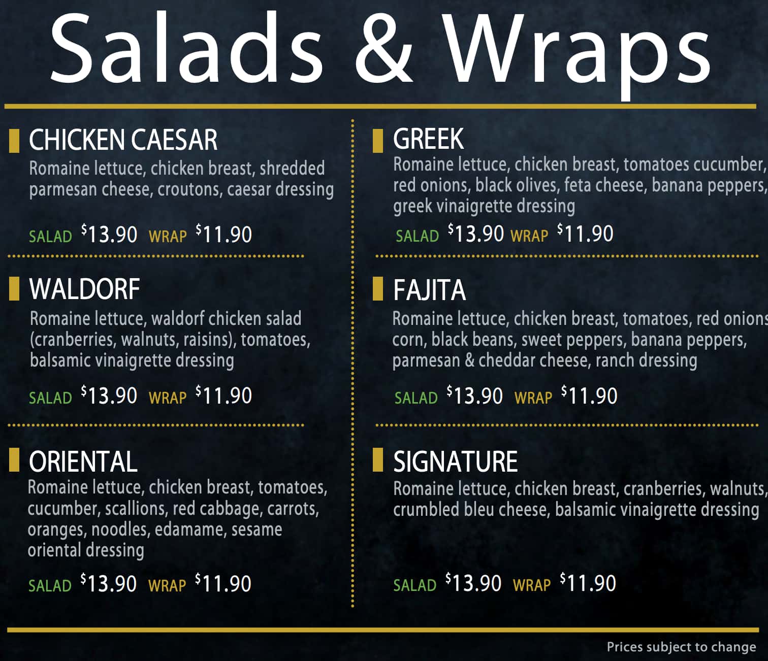 Vinny's Cafe Salads and Wraps Menu