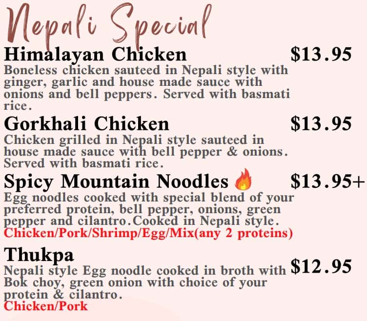 Yummefy Asian Restaurant Nepali Special Menu